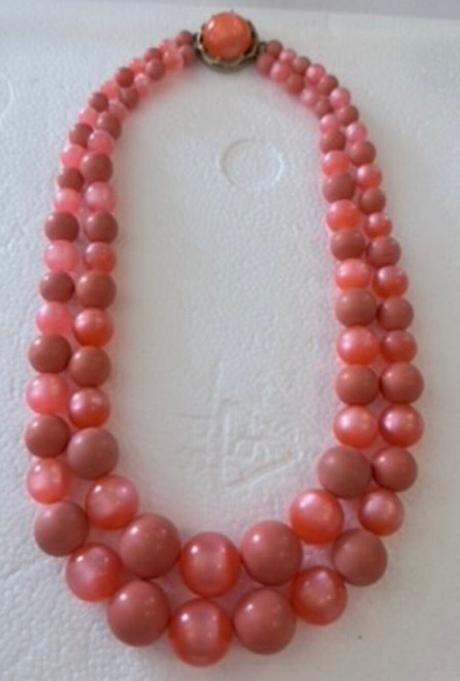 Vintage MCM Moonglow Lucite Pink Double Strand Necklace Statement Costume Funky